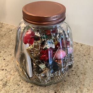 Mystery Jar Full of Jewelry Assortment of Necklaces Earrings Brooches More
